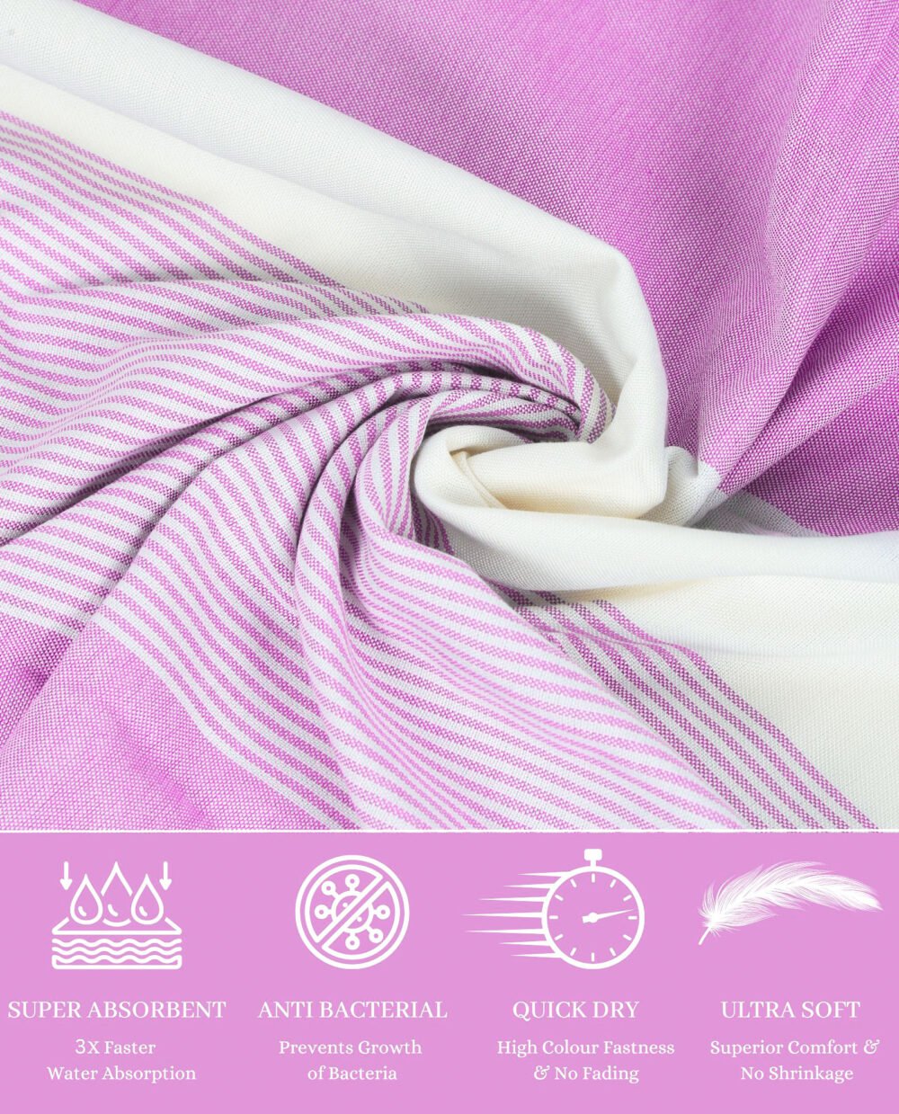 Bamboo Cotton Large Bath Towel | Ultra Soft, Absorbent, Light Weight, & Quick Dry | Purple - Image 3