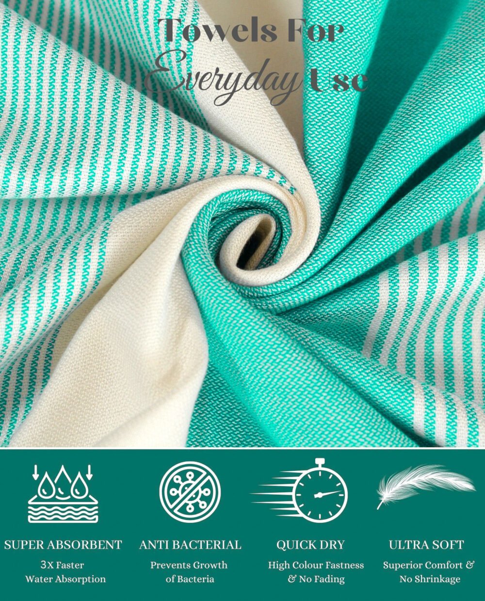 Bamboo Cotton Large Bath Towel | Ultra Soft, Absorbent, Light Weight, & Quick Dry | Green - Image 3