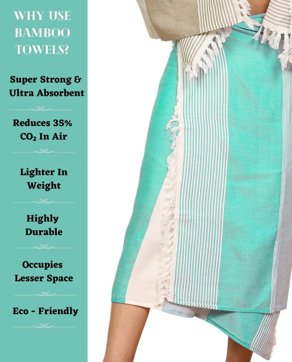 Bamboo Cotton Large Bath Towel | Ultra Soft, Absorbent, Light Weight, & Quick Dry | Green - Image 4