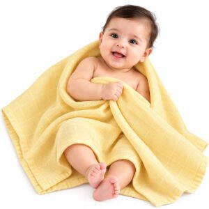 Towels World Naturally Dyed Yellow Newborn Baby Towel – GOTS Certified Organic Cotton – 100 × 100 cm