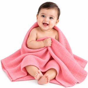 Towels World Naturally Dyed Pink Newborn Baby Towel – GOTS Certified Organic Cotton – 100 × 100 cm