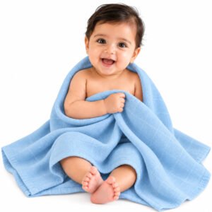 Towels World Naturally Dyed Blue Newborn Baby Towel – GOTS Certified Organic Cotton – 100 × 100 cm