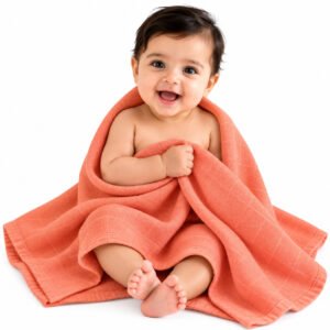 Towels World Naturally Dyed Orange Newborn Baby Towel – GOTS Certified Organic Cotton – 100 × 100