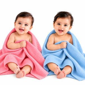 Towels World Naturally Dyed Pink & Blue Newborn Baby Towels – GOTS Certified Organic Cotton – 100 × 100 cm – Pack of 2
