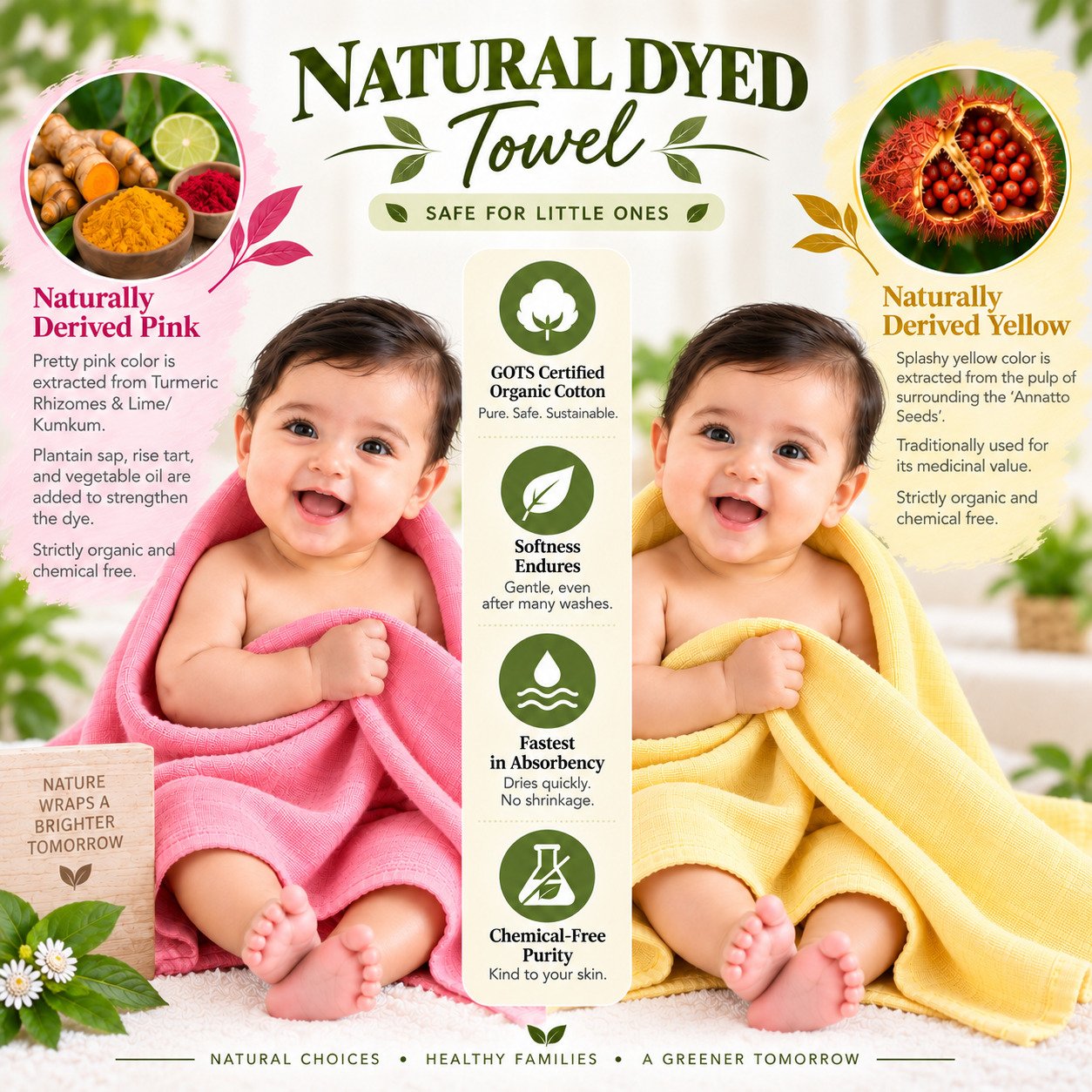 Towels World Naturally Dyed Pink & Yellow Newborn Baby Towels – Pack of 2 - Image 2