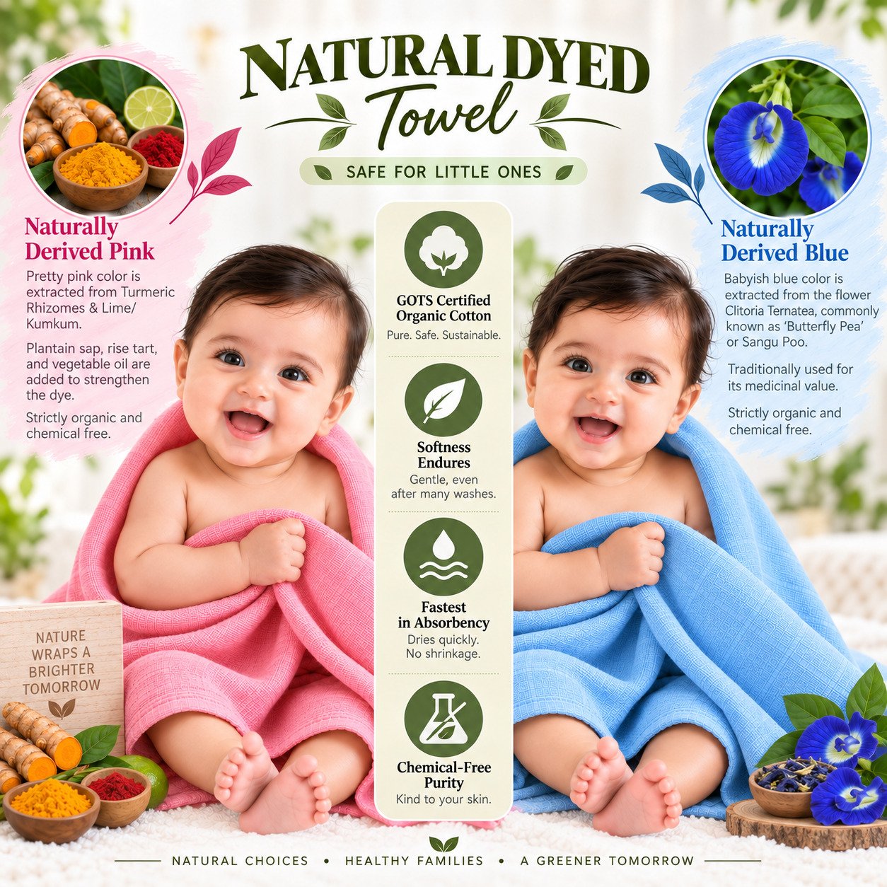 Towels World Naturally Dyed Pink & Blue Newborn Baby Towels – Pack of 2 - Image 2