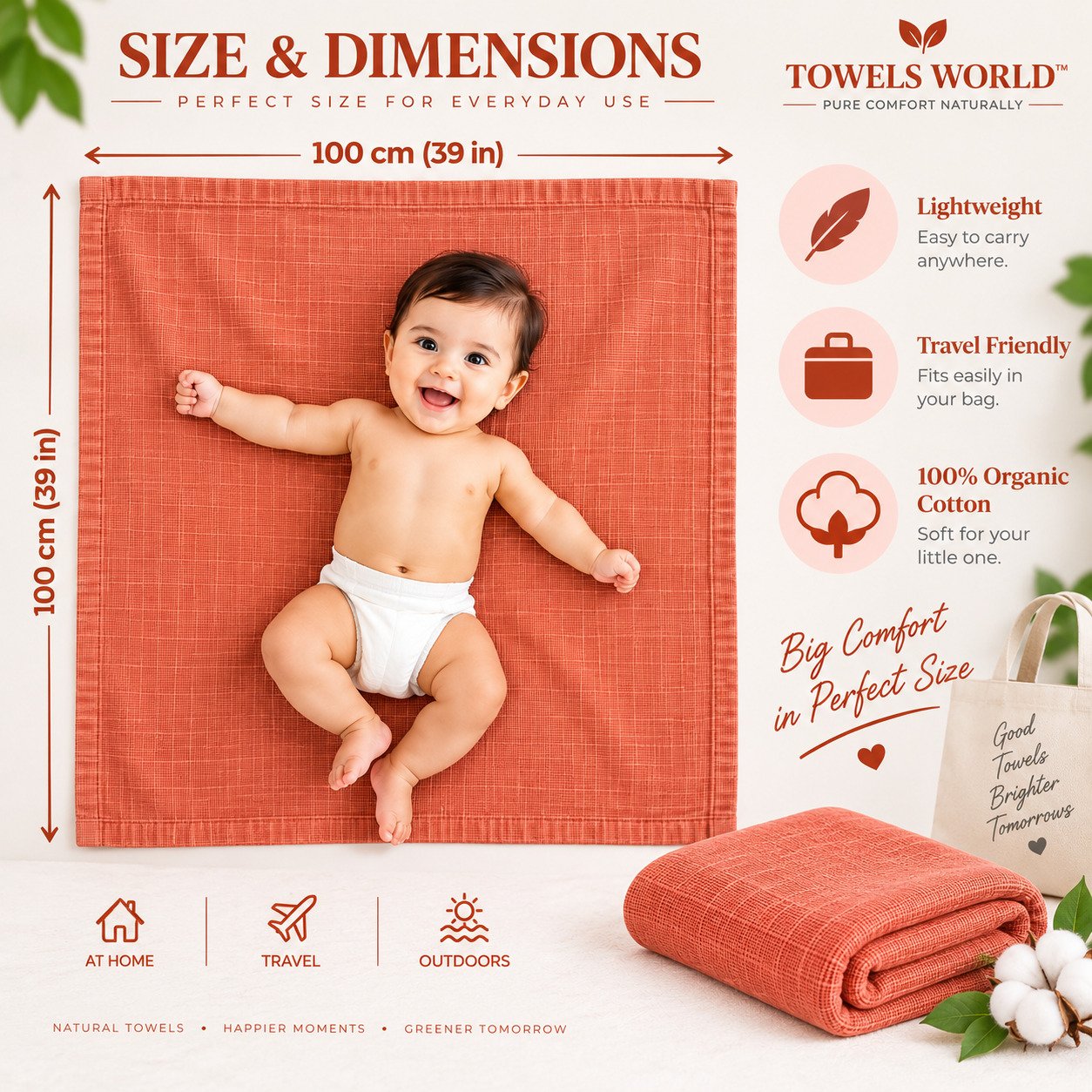 Towels World Naturally Dyed Orange Newborn Baby Towel - Image 4