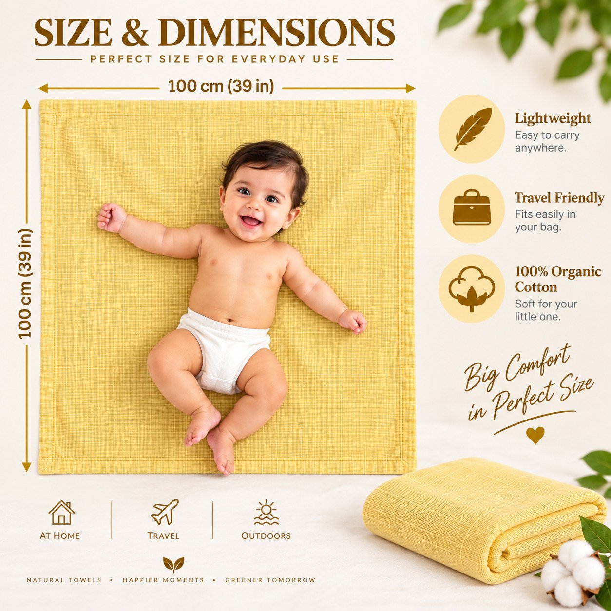 Towels World Naturally Dyed Green & Yellow Newborn Baby Towels – Pack of 2 - Image 4