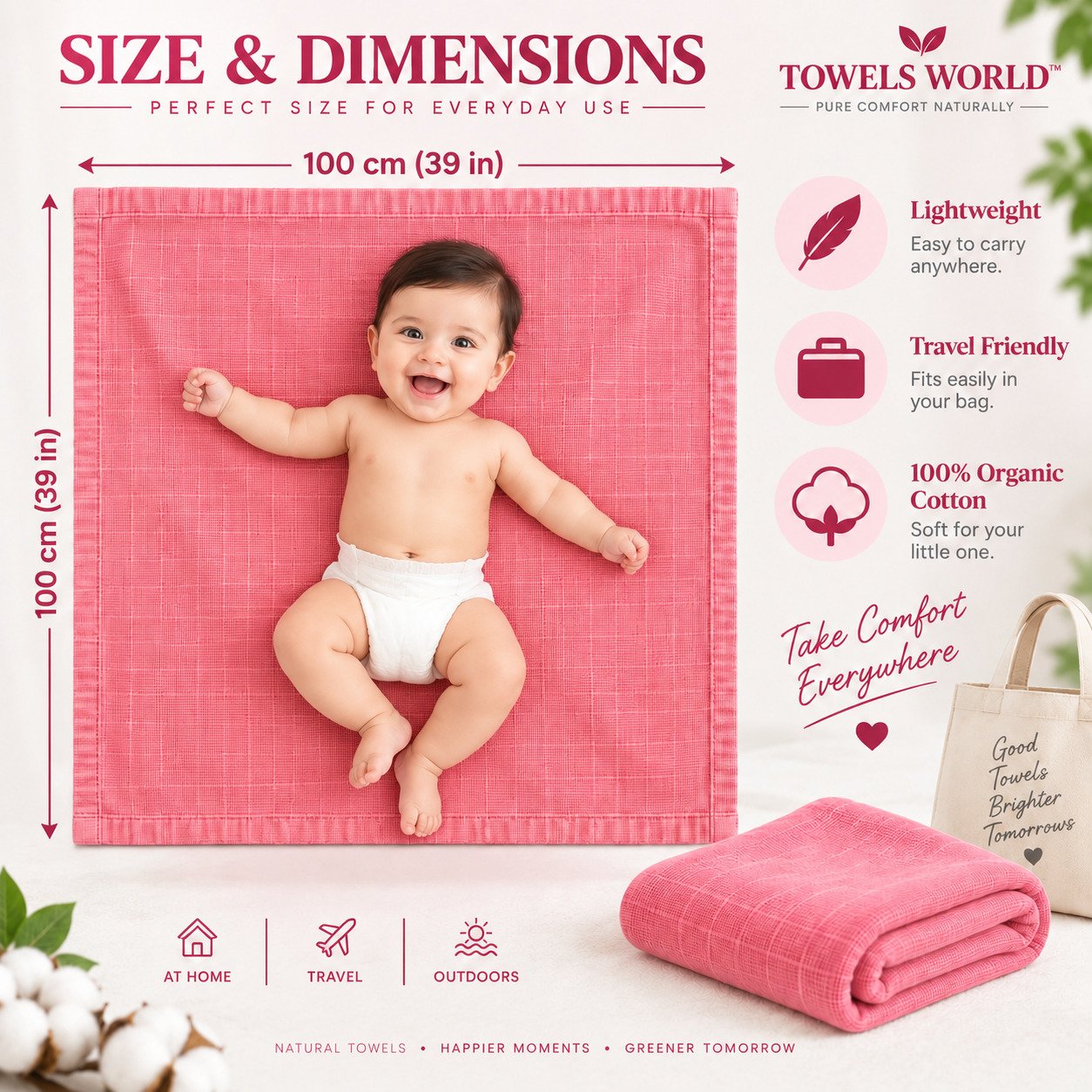 Towels World Naturally Dyed Pink & Blue Newborn Baby Towels – Pack of 2 - Image 4
