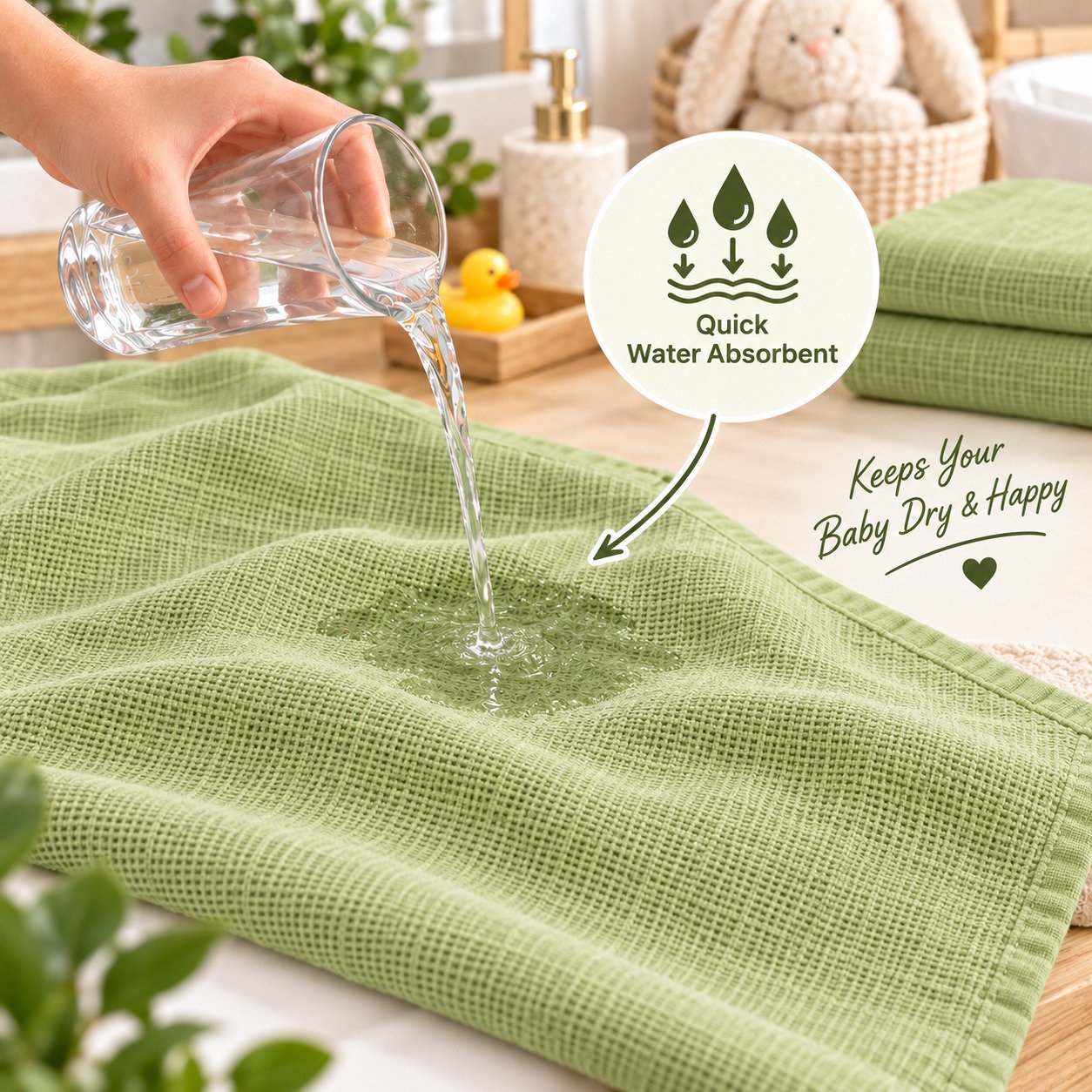 Towels World Naturally Dyed Green & Yellow Newborn Baby Towels – Pack of 2 - Image 5