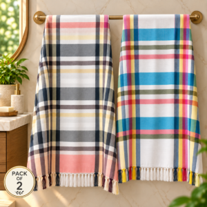 Towels World Premium Cotton Bath Towels – Classical Checks - Pack of 2