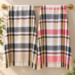 Towels World Premium Cotton Bath Towels – Classical Checks - Pack of 2