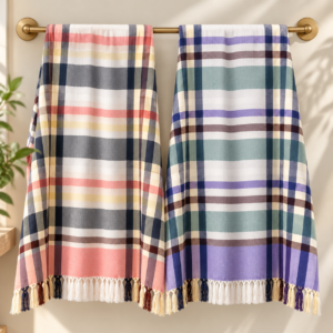 Towels World Premium Cotton Bath Towels – Classical Checks - Pack of 2